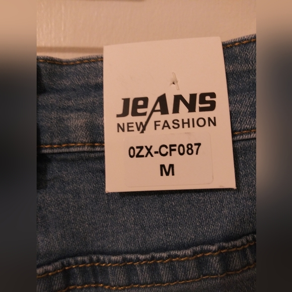 Womens Jeans Medium Blue Denim Flare Leg Button Fly Distressed Boot Cut Stretch - Picture 4 of 5